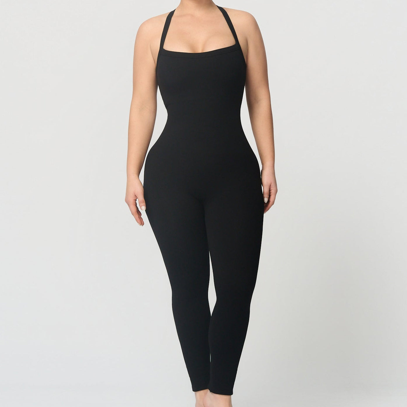 Seamless jumpsuit with cross back