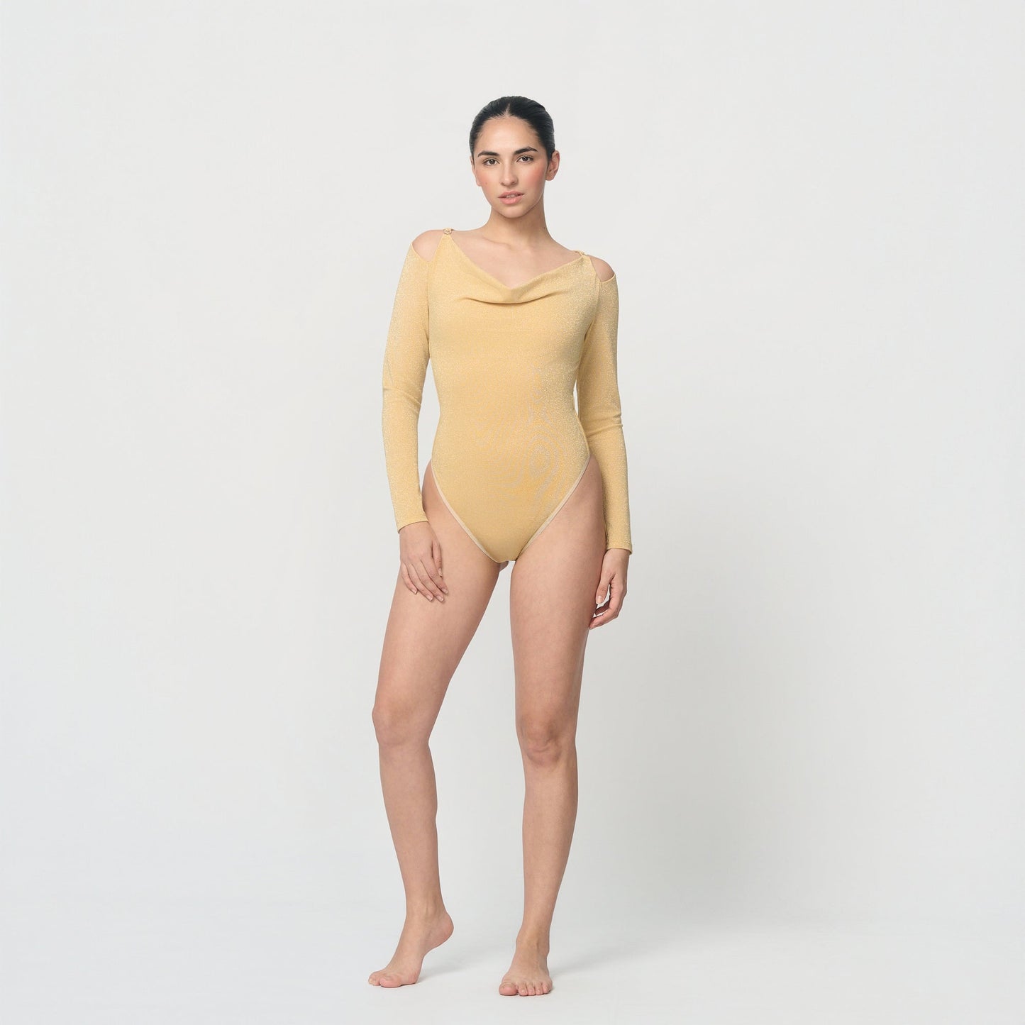 Shaping body with draped neckline