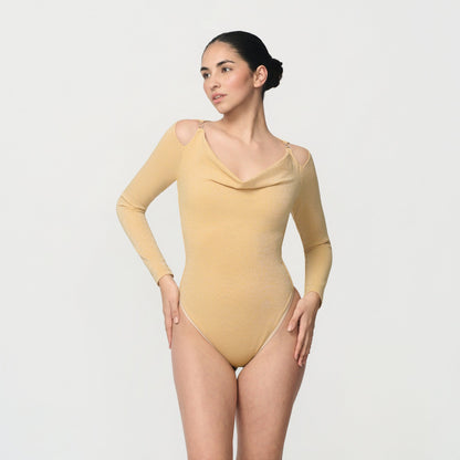 Shaping body with draped neckline