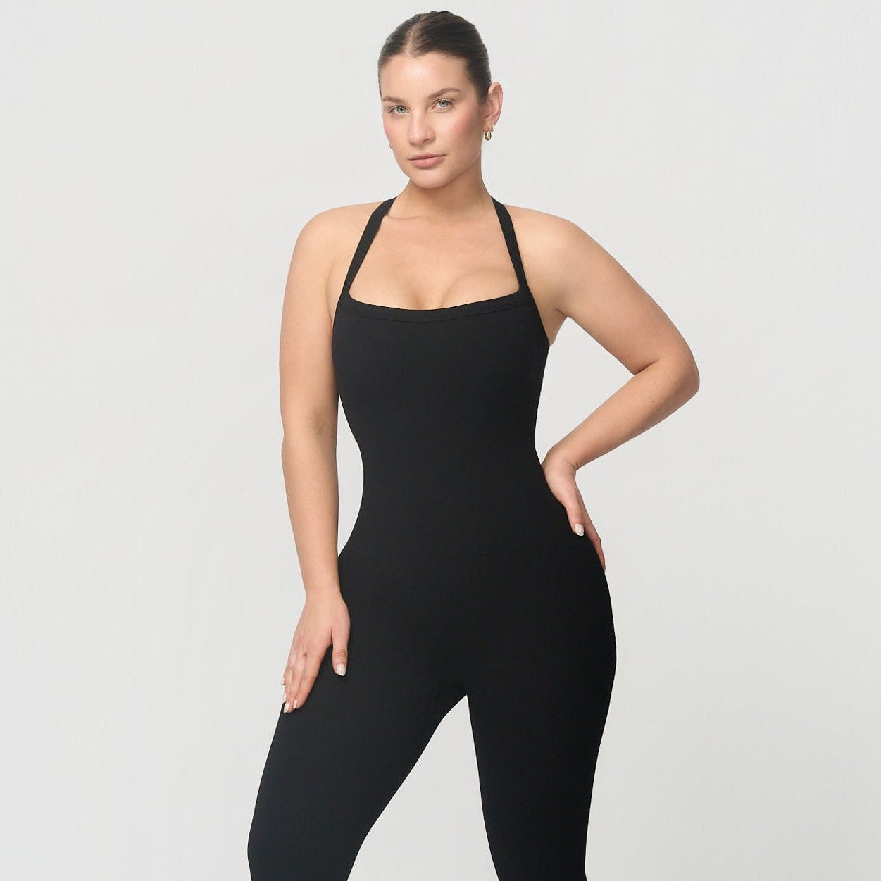 Seamless jumpsuit with cross back
