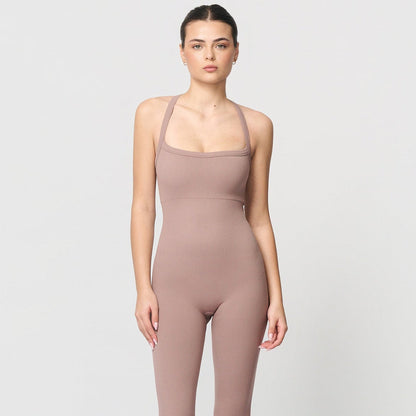Seamless jumpsuit with cross back