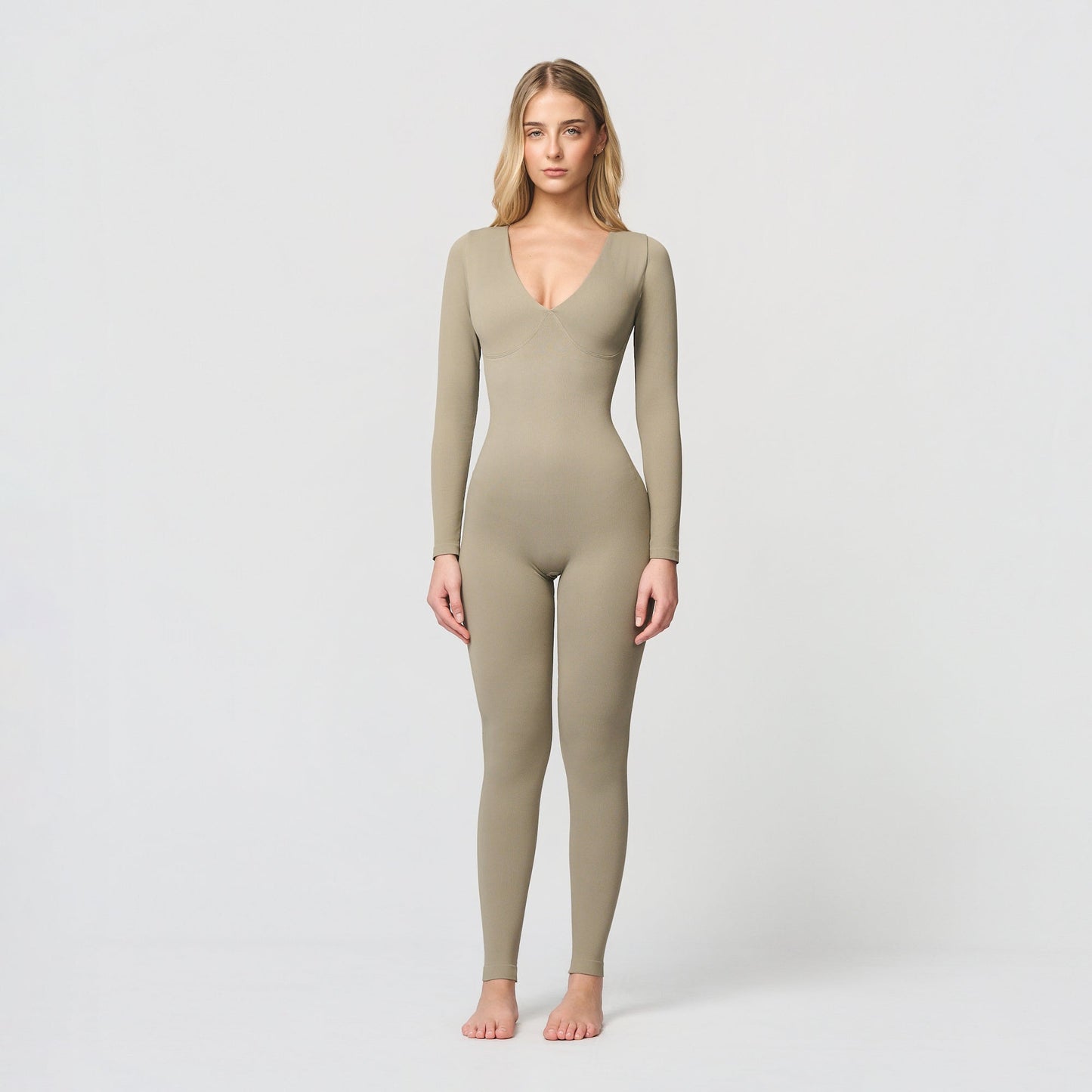 Shaping jumpsuit with V-neckline