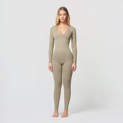 Shaping jumpsuit with V-neckline