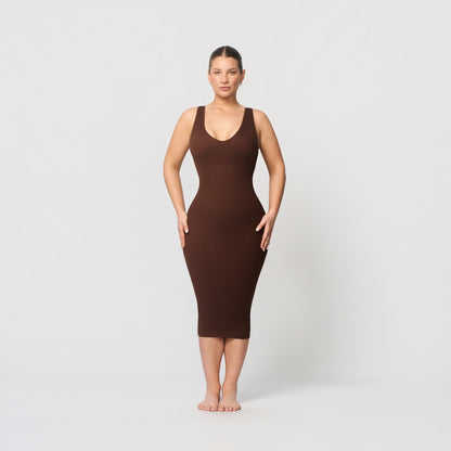 Seamless shaping dress with deep V-neckline