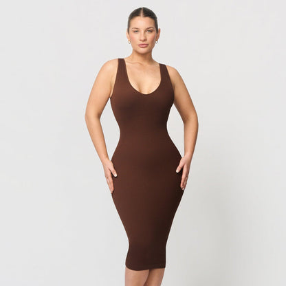Seamless shaping dress with deep V-neckline