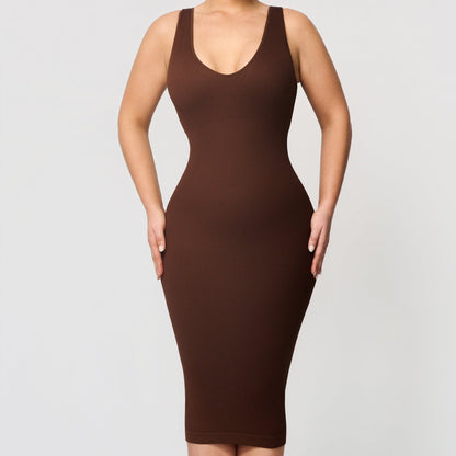 Seamless shaping dress with deep V-neckline