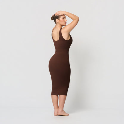 Seamless shaping dress with deep V-neckline