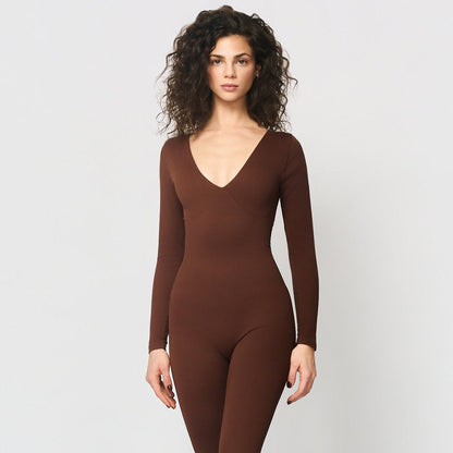 Shaping jumpsuit with V-neckline