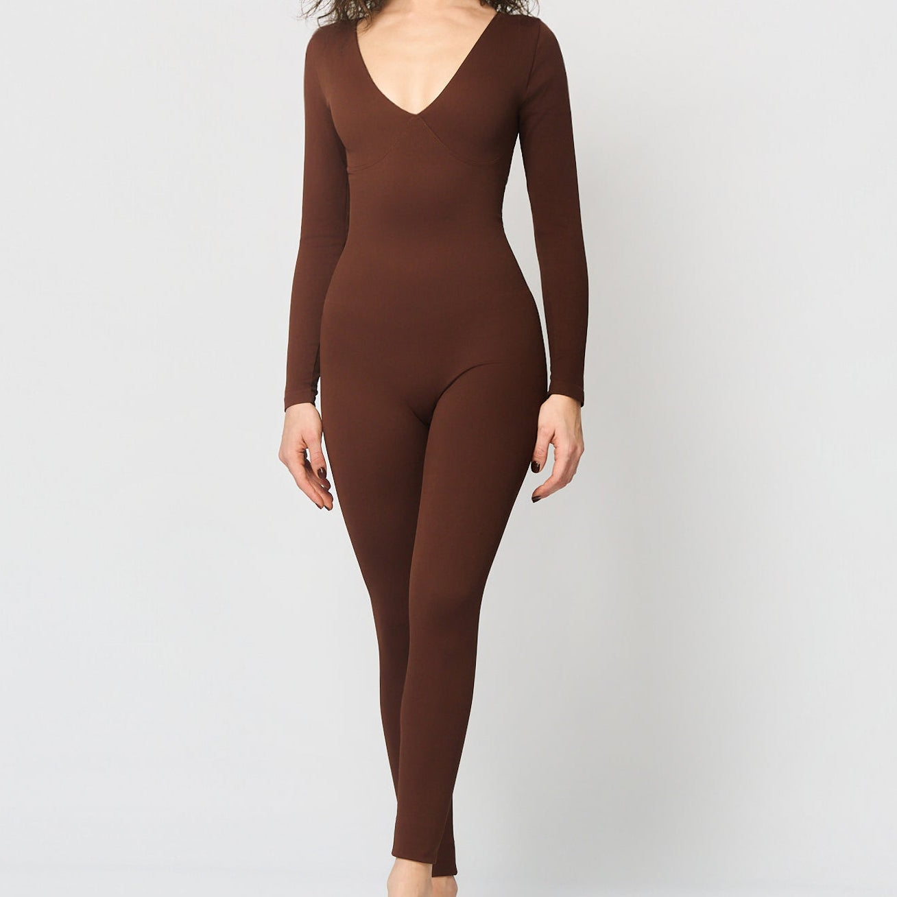 Shaping jumpsuit with V-neckline