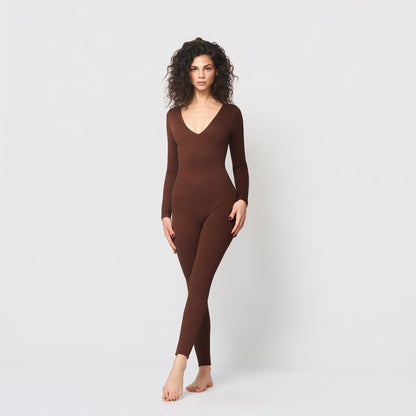 Shaping jumpsuit with V-neckline