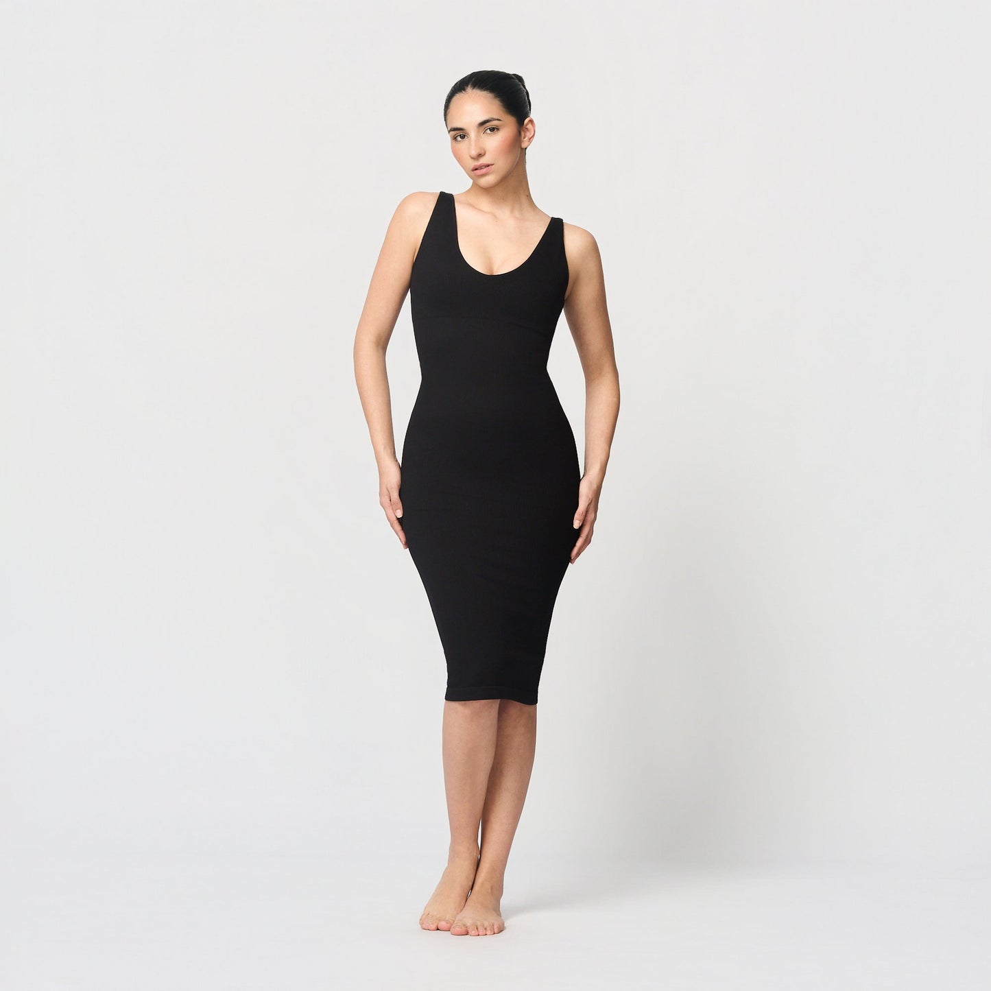 Seamless shaping dress with deep V-neckline