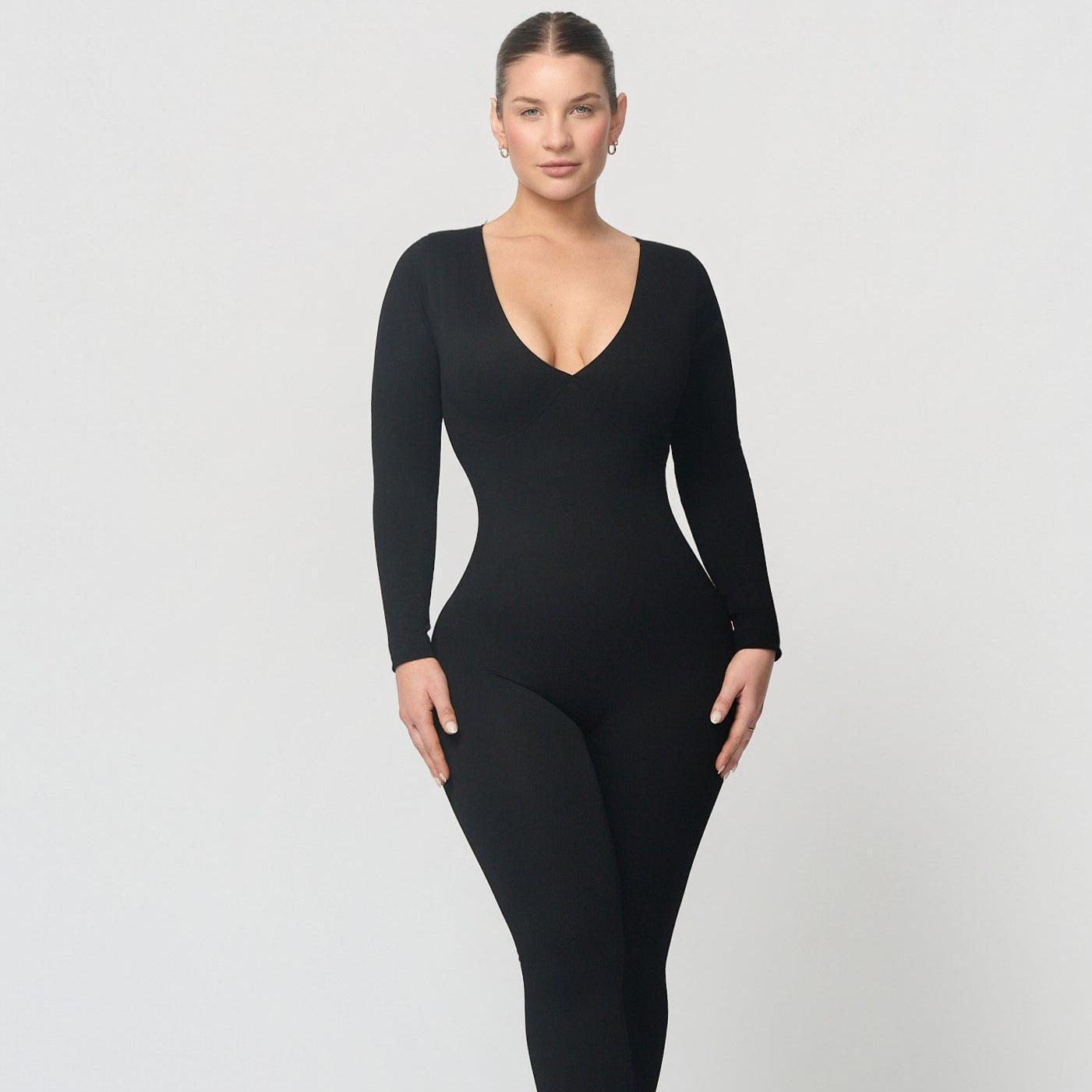 Shaping jumpsuit with V-neckline