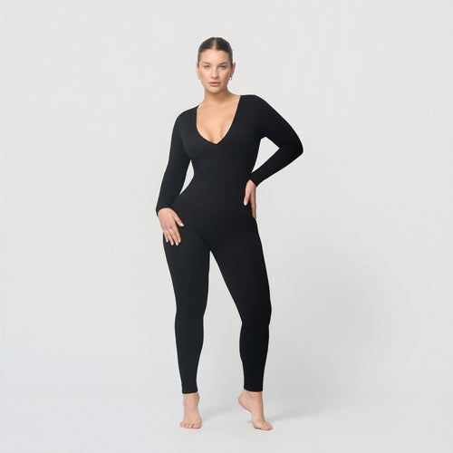 Shaping jumpsuit with V-neckline