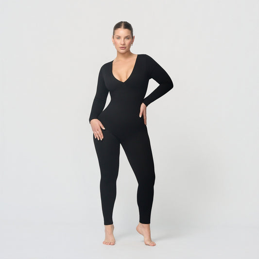 Shaping jumpsuit with V-neckline