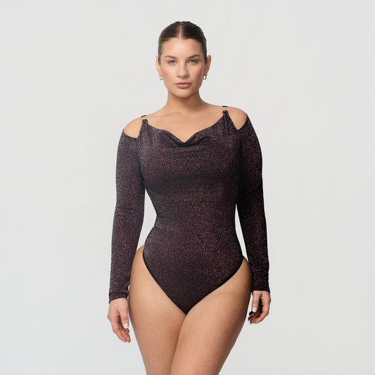 Shaping body with draped neckline