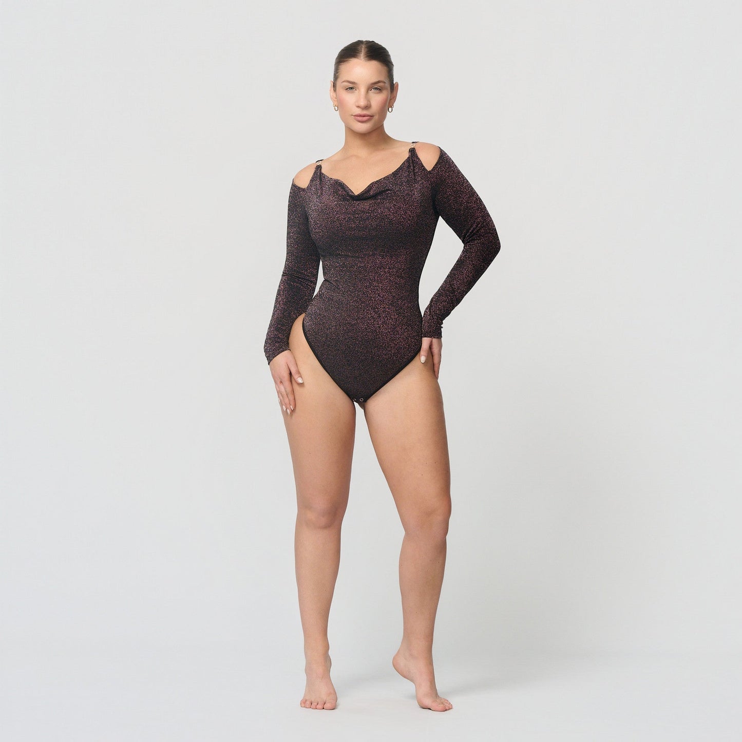 Shaping body with draped neckline