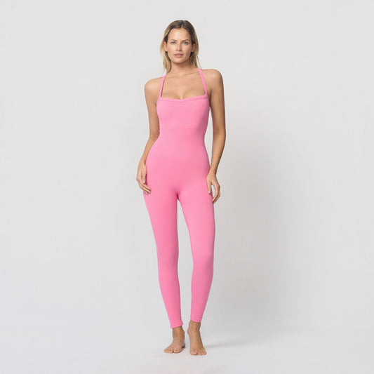 Seamless jumpsuit with cross back