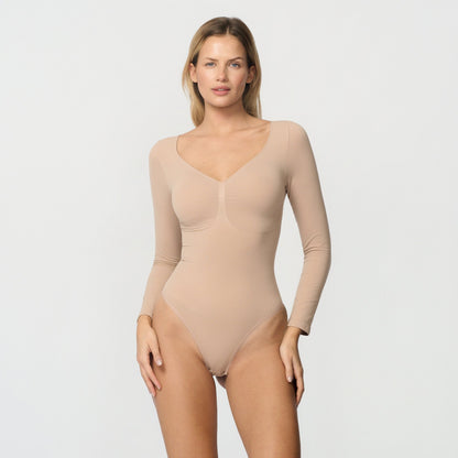 Seamless shaping body with long sleeves
