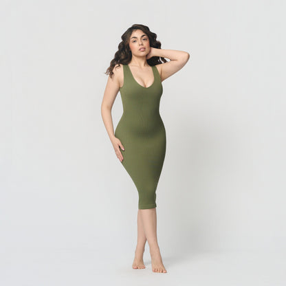 Seamless shaping dress with deep V-neckline