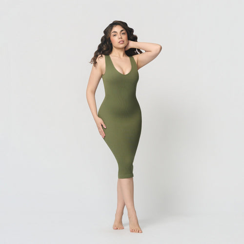 Seamless shaping dress with deep V-neckline