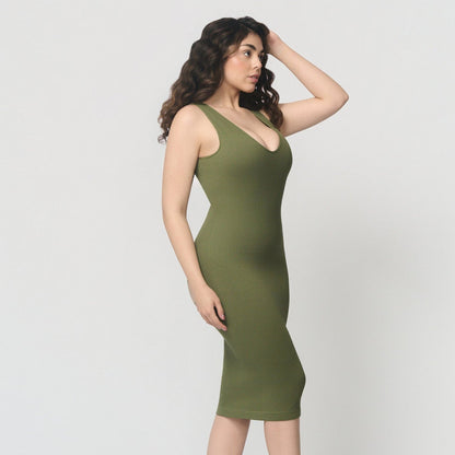 Seamless shaping dress with deep V-neckline